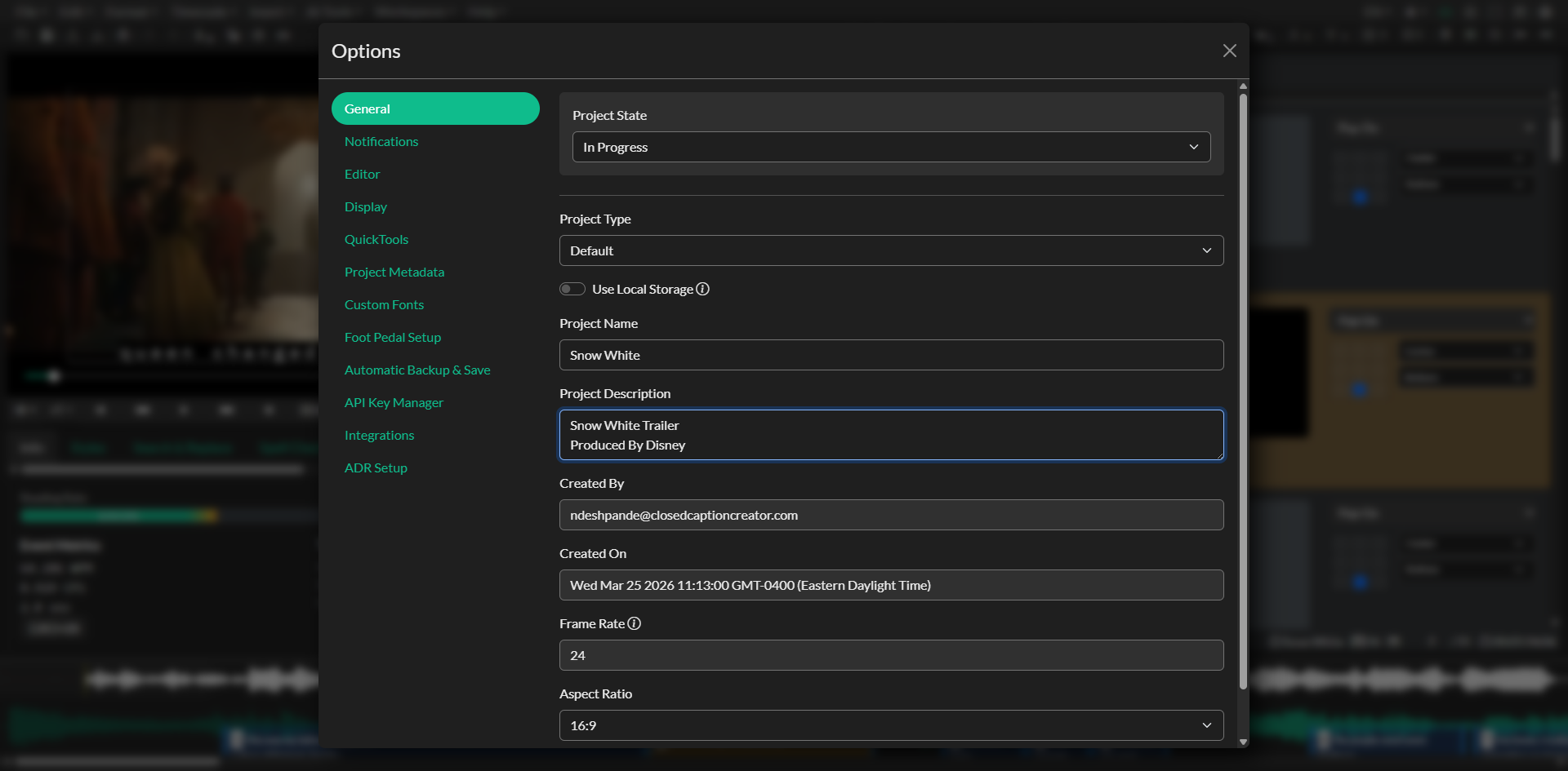General options tab in Options